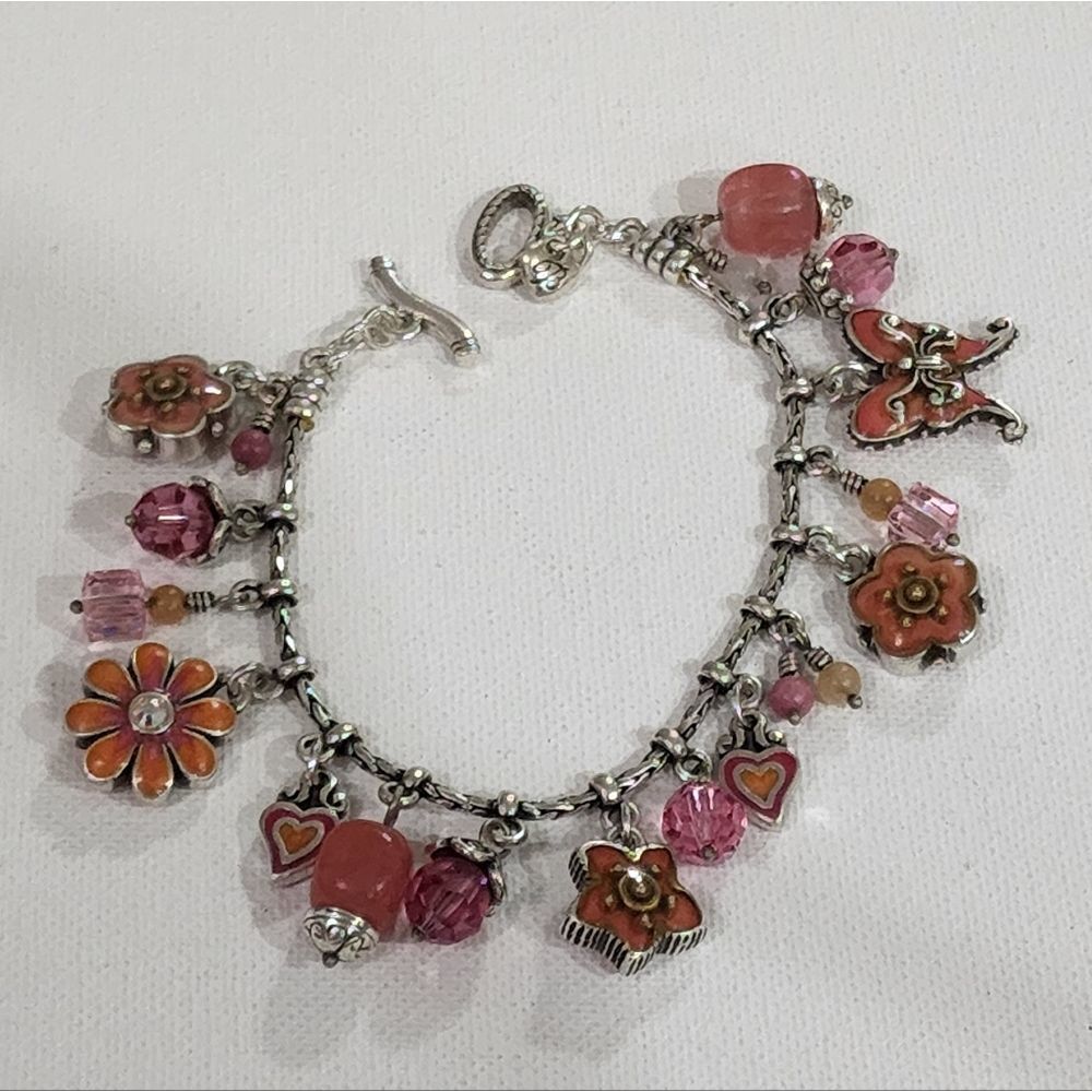 Brighton COTE D'AZURE PINK butterfly flower Charm Bracelet